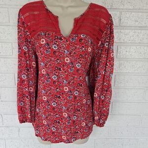 1193 Skies Are Blue Red Floral Blouse